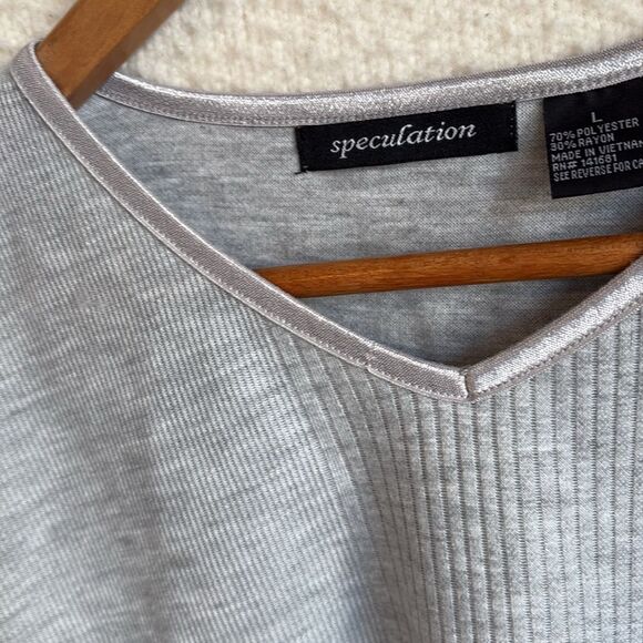 Speculation Rib Knit V Neck Sweater Womens Large Grey Heather - Picture 3 of 6